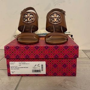 Tory Burch Metal Miller 65MM Wedge 10 Tan